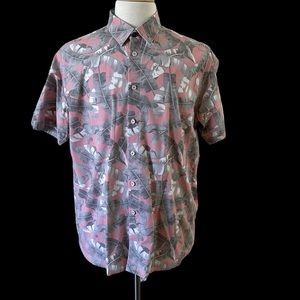 Ted Baker London Men’s Short Sleeve Button Down Shirt Pink & Gray Size 7 (XL)